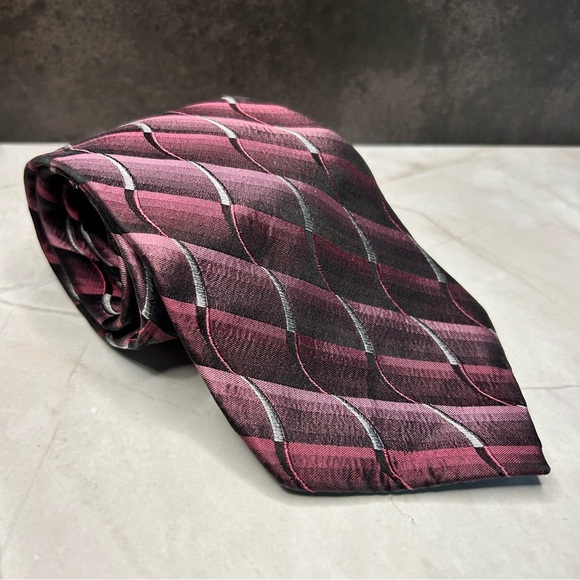 Stafford 59” Silk Burgundy and Silver Patterned Tie - Picture 1 of 3